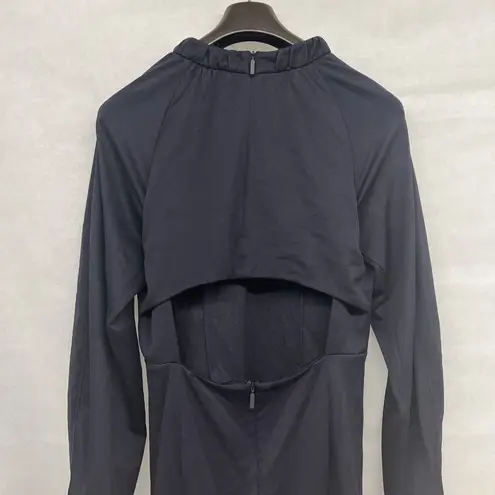 Tibi NEW NWT Astor Corset Back Cutout Dress Navy Blue Long Sleeve Sz Large L
