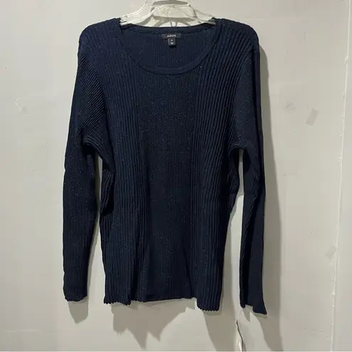 Alfani Sweater Womens Size Large Navy Blue Ribbed Metallic Knit Long Sleeve New