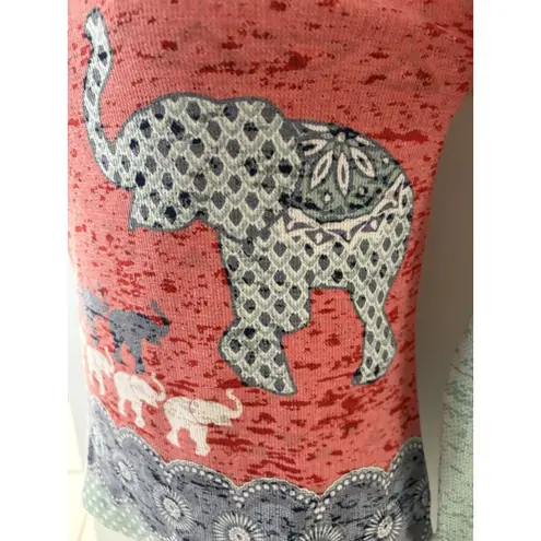 Whimsy Rose Baby Waffle Knit Top Size M Elephant Print Lightweight Boho Indie Blue Size M