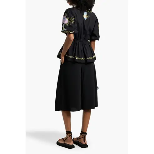 Farm Rio Anthropologie Winter Garden Embroidered Blouse Black Purple Size Small