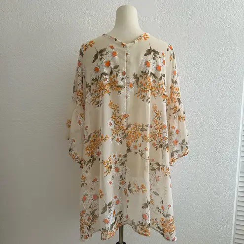 Easel Sheer White Daisy and Golden Yellow Floral Print Oversized Kimono Cardigan Size M