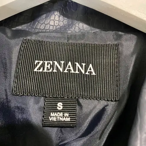 Zenana Outfitters Women’s Croc Embossed Faux Leather Belted Pocket Jacket Navy Size Sm NWT