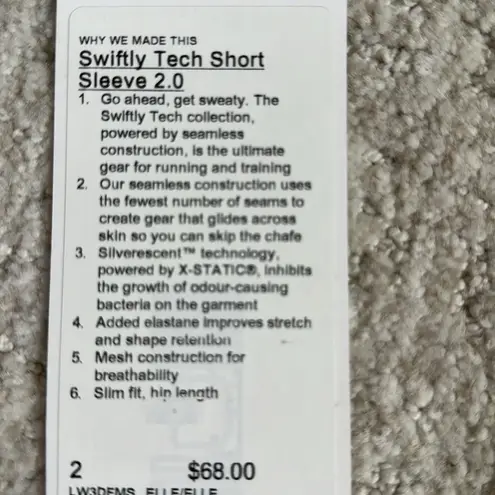 Lululemon Swiftly Tech short sleeve 2.0 size 2