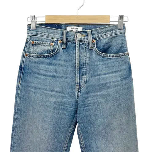 RE/DONE 70s Stove Pipe Jeans in Medium Vain Sz 25 High Rise Raw Hem Rigid Denim