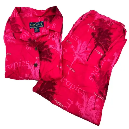 Vintage 90's Island Traders women's two piece pink palm tree tropics set large