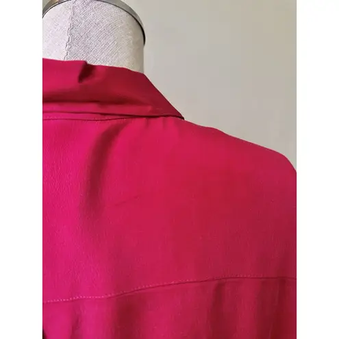 Barrie Pace Vintage 80s Silk Blouse Button Down Formal Shirt Magenta Size 18 1X Pink