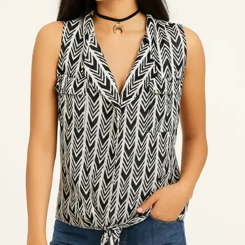 Fun & Flirt Chevron Print Sleeveless Tie Front Top, S
