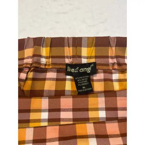 Like an angel Plaid Mini Skirt Brown Pink Yellow Women's XL Elastic Waist