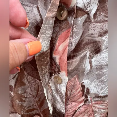 Vintage 90s Willow Ridge 100% Silk Leaf Print Button Up Women's Size Large Tan