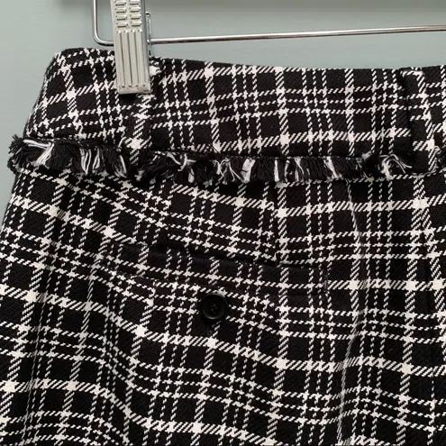 Max Mara Weekend Valico Fringe-Trim Plaid Cropped Pants Black White 8