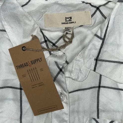 Thread and Supply  NWT Size XS White & Black Windowpane Button Down Shirt