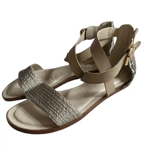 Aerosoles LifeStride Riley Strappy Sandals. Gold Upper with Snakeskin Pattern Heel. Sz 9.5