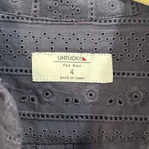 Untuckit Blue Eyelet Carmella Button Up Top Coastal 4 Blue