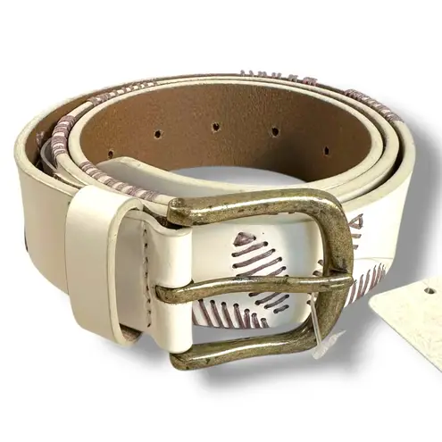 Free People  Embroidered Bohemian Retro 70s Swift Haze Leather Belt Moon Dust S M