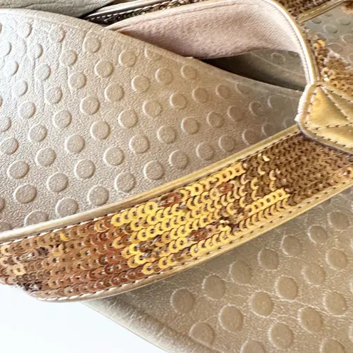 Vionic Tide Brown Slide Flip Flops Women's 8 Sequins Classic Comfort Beach Vacay