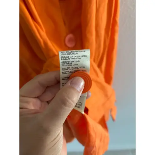 Anthropologie Renee Dress Womens Small Midi Orange Linen Flutter Sleeve Boho