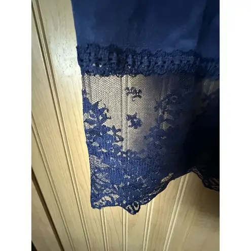 Vanity Fair Vintage Navy Lace Trim Lingerie Babydoll Slip Dress Womens Size 32 L