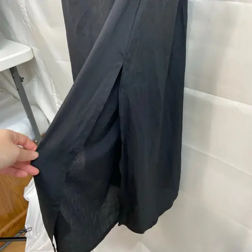 Vintage women's black scoop neck short sleeve casual modest kurta slit dress L Size L