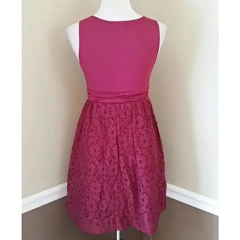 Maitai Modcloth Raspberry Wine Pleated Lace Overlay Stretch Jersey Party Dress