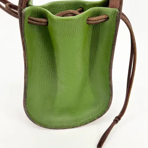 Vintage Tooled Pebbled Leather Drawstring Pouch Metal Heart Green