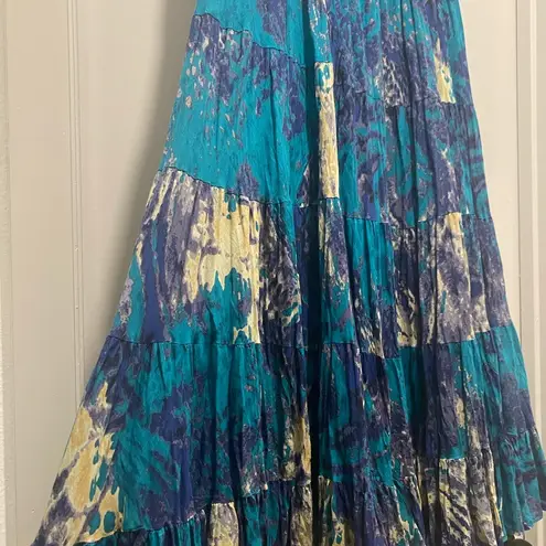 Vintage Boho 90s Silver Stream Blue & Purple Watercolor Print Maxi Skirt thumbnail 6