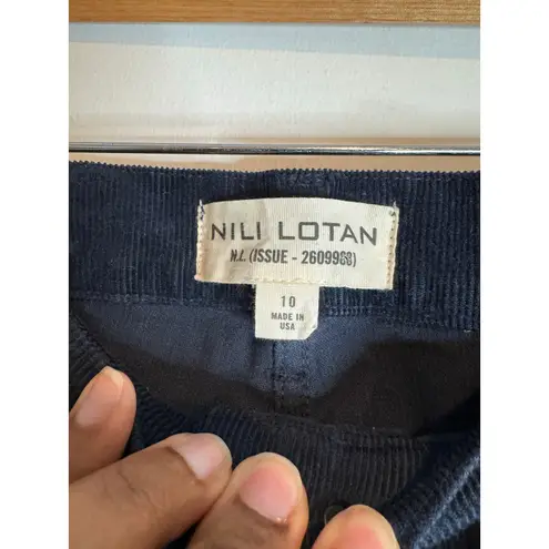 Nili Lotan Corduroy Wide Leg Pants Women SZ10 Navy Blue High Rise Patch Pocket Size 10
