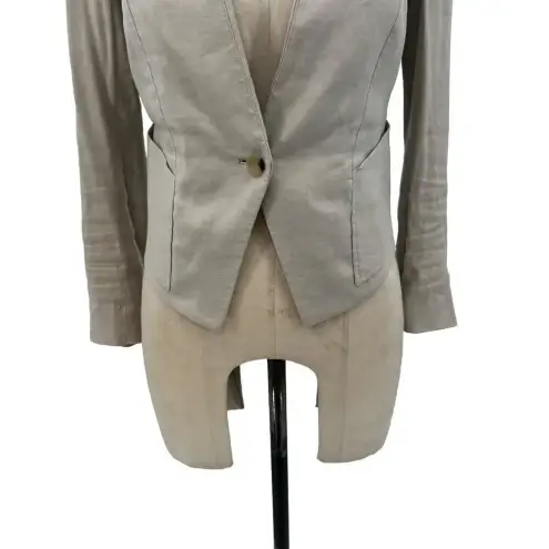 Helmut Lang Cropped Blazer Jacket in Aritfact Linen Blend Beige Size 2