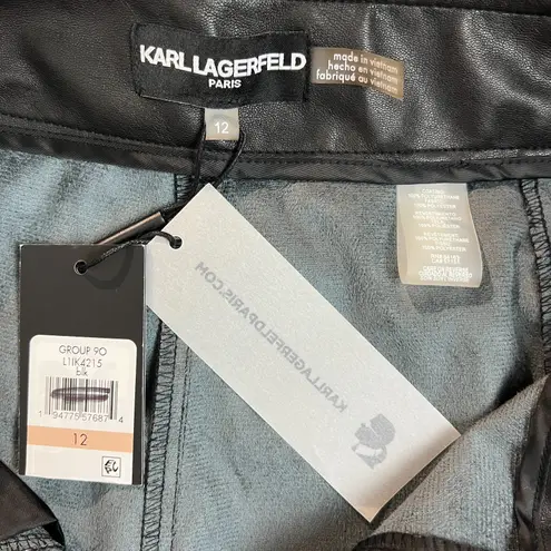 Karl Lagerfeld Faux Leather Cargo Pants Womens 12 Black Belted Straight Leg New