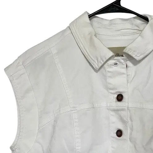 ANYBODY NWOT Button Down Denim Vest White Size Small Elastic Stretch Hem Pockets