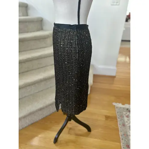 Doncaster Black Wool Boucle Tweed Metallic Gold Sequin Pencil Skirt