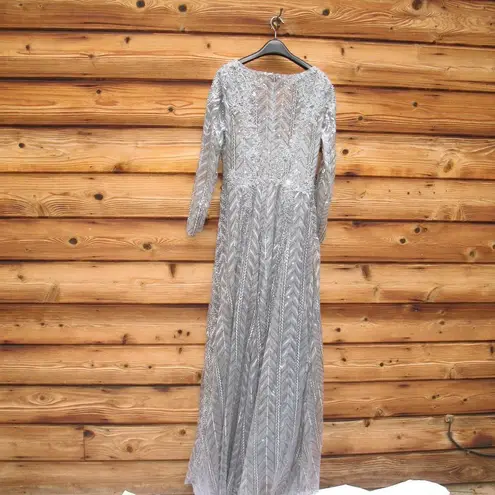 Mac Duggal NWT  Illusion Long Sleeve Wrap Over Gown Dress