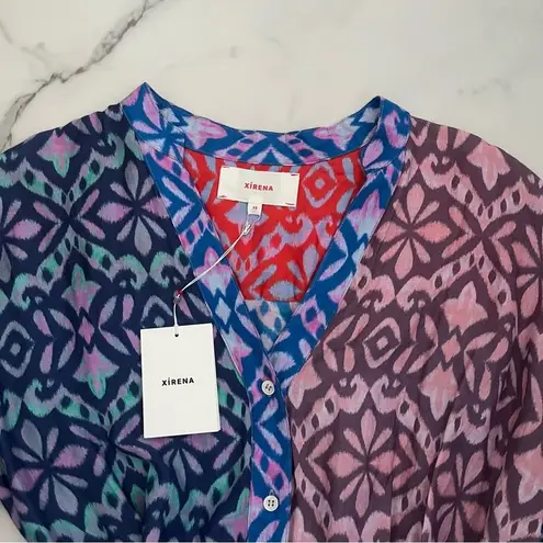 Xirena Lenna mini dress in fiesta art to wear coastal summer getaway size XS Blue