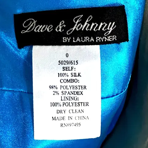 Dave and Johnny Dazzling Metallic Blue Silk Gown Flowy Prom 0 Hoco Glam Pageant Jeweled Hi-Low