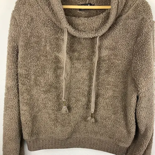 Blue B Tan Brown Funnel Neck Cozy Sherpa Pullover Sweatshirt Size Women's Large