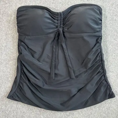 DKNY  Black Bandeau Ruched Tie Tankini Swimsuit Top Women's Medium Convertible