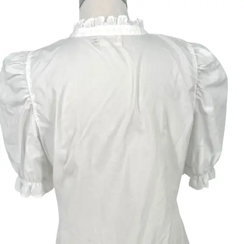 Nation Ltd Suzette Puff Sleeve Ruffle Neck White Pima Cotton Blouse Size Medium