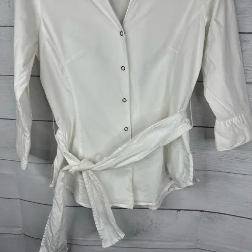 Harvé Benard Harve Benard Womens size Small Button Collared Tie 3/4 Sleeve Blouse Top White