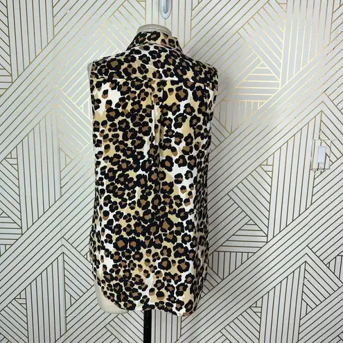 Equipment Sleeveless Slim Signature Leopard Print Blouse Tan Black Size Small