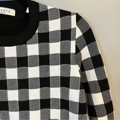 Sandro Paris Sweater Black & White Checkered Knit Top Sz M (?) EUC
