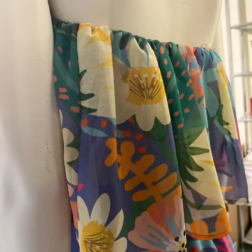 Floral pastel colors Spring maxi dress with strapless ruffle design