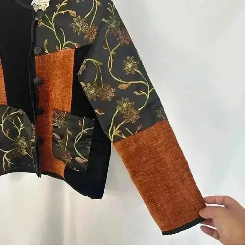 Freestyle Blazer Coat Embroidery Patchwork Tapestry Beaded Grannycore Size Small Black