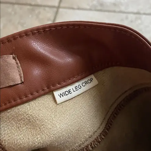 Judy Blue Vegan Leather Pants Cognac Wide Leg Cropped Tummy Control