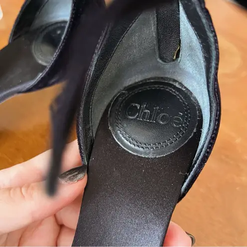 Chloé Chloe • Chris Bow Sandals heels black velvet ankle tie patent leather open toe