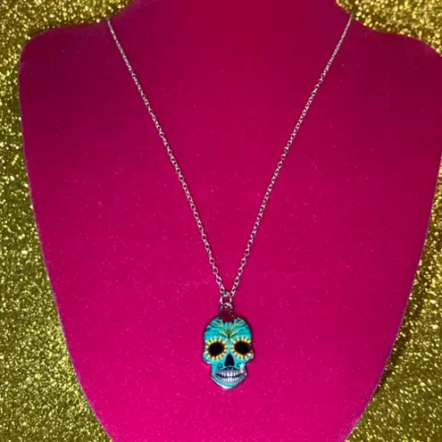 Boutique Sunflower Sugar Skull Necklace Sterling Silver 925 Kawaii Gothic Emo Halloween