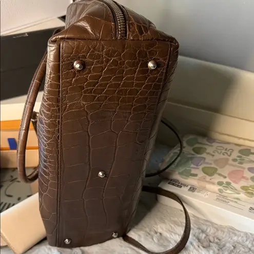 Furla Dark Brown Crocodile-Embossed Shoulder Bag