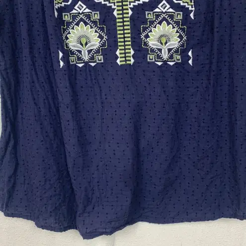 Solitaire womens large eyelet blue embroidered long sleeve shirt johnny floral