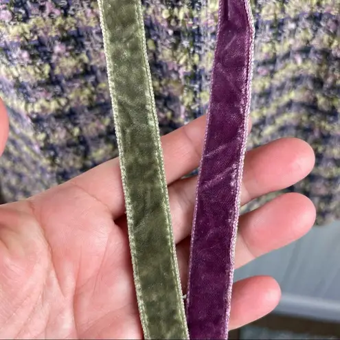 STEENA Vintage Tweed Blazer w/ Velvet Front Tie & FREE Shirt, Medium Green