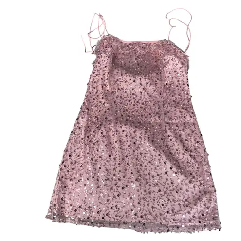 Edikted Ballerina Lace Up Sequin Mini Dress Medium Glitter Pink Homecoming NWT