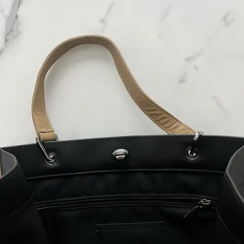 Longchamp  VTG Tote Black Beige Leather Trim Tall Handbag Retro Chic minimalist