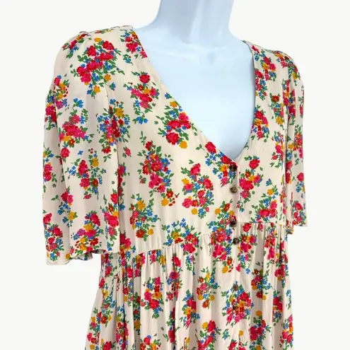 Sézane Melinda Floral Mini Babydoll Dress | Sz 34 (US 2) | White Floral Multi